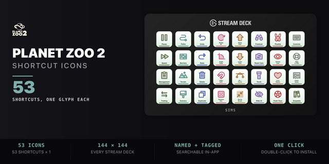 Planet Zoo 2 Shortcut Icons — the store artwork, showing the pack's icons on Stream Deck keys