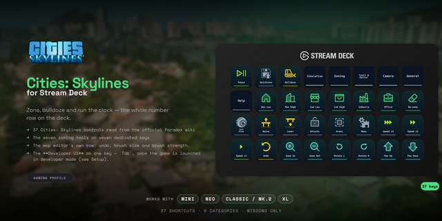 Cities: Skylines Stream Deck profile — the store artwork, showing its keys laid out on a deck