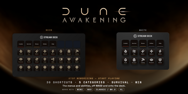 Dune: Awakening Stream Deck profile — the store artwork, showing its keys laid out on a deck
