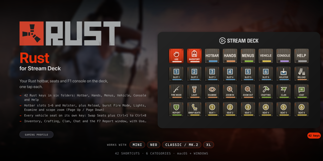 Rust Stream Deck profile — the store artwork, showing its keys laid out on a deck