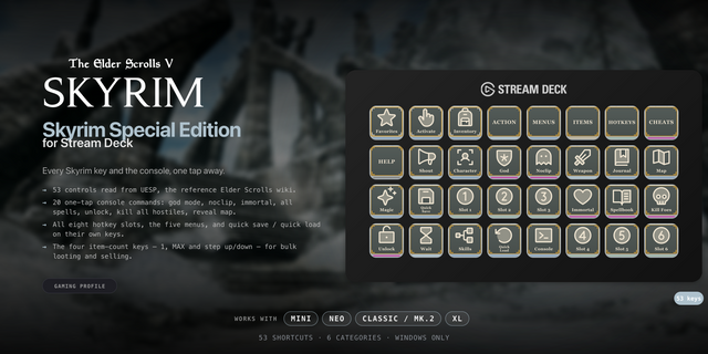 Skyrim Special Edition Stream Deck profile — the store artwork, showing its keys laid out on a deck
